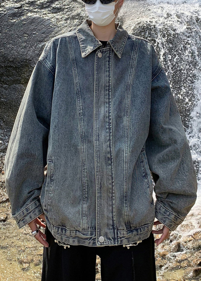 Coats Tc039 Spring Denim Blue Up Pockets Loose Zip