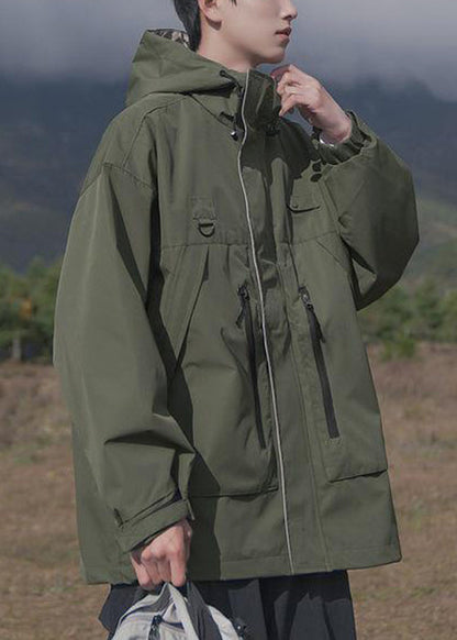 Spring Pockets Cotton Loose Coat Hooded Zippered Brown