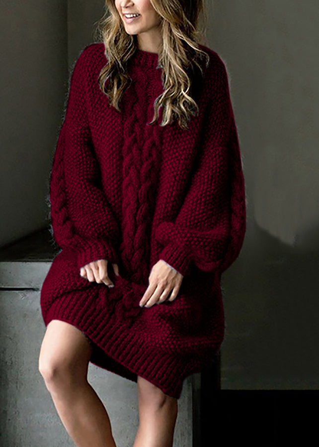 Loose Camel O-neck Cable Cotton Knit Sweaters Winter Rp027