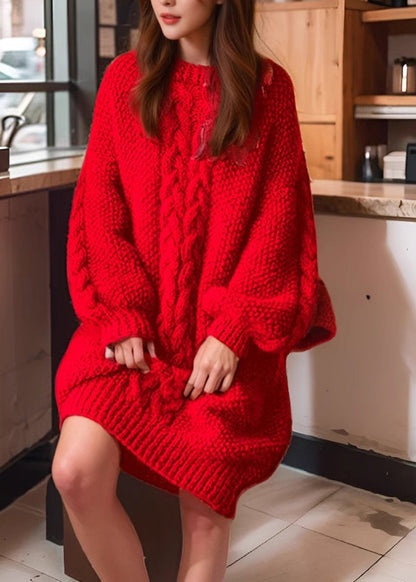 Loose Camel O-neck Cable Cotton Knit Sweaters Winter Rp027