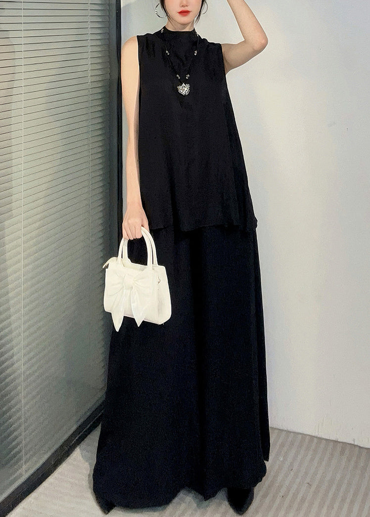 Loose Camel Tops and Wide Leg Pants Cotton Two Pieces Set Sleeveless Ao1061