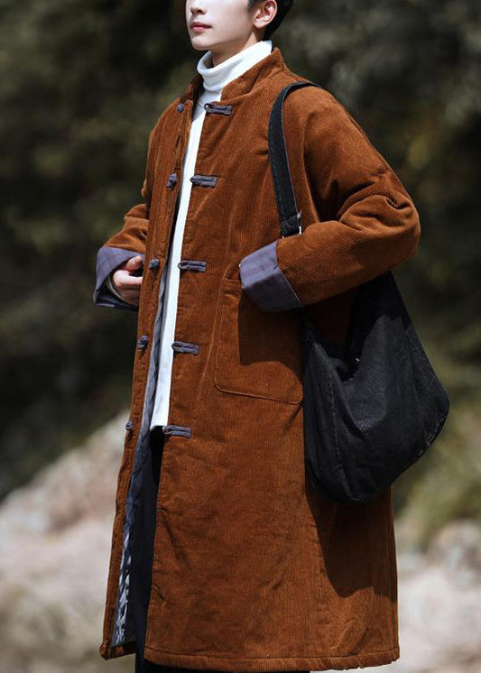 Loose Caramel Button Pockets Corduroy Thick Coat Winte Ro037