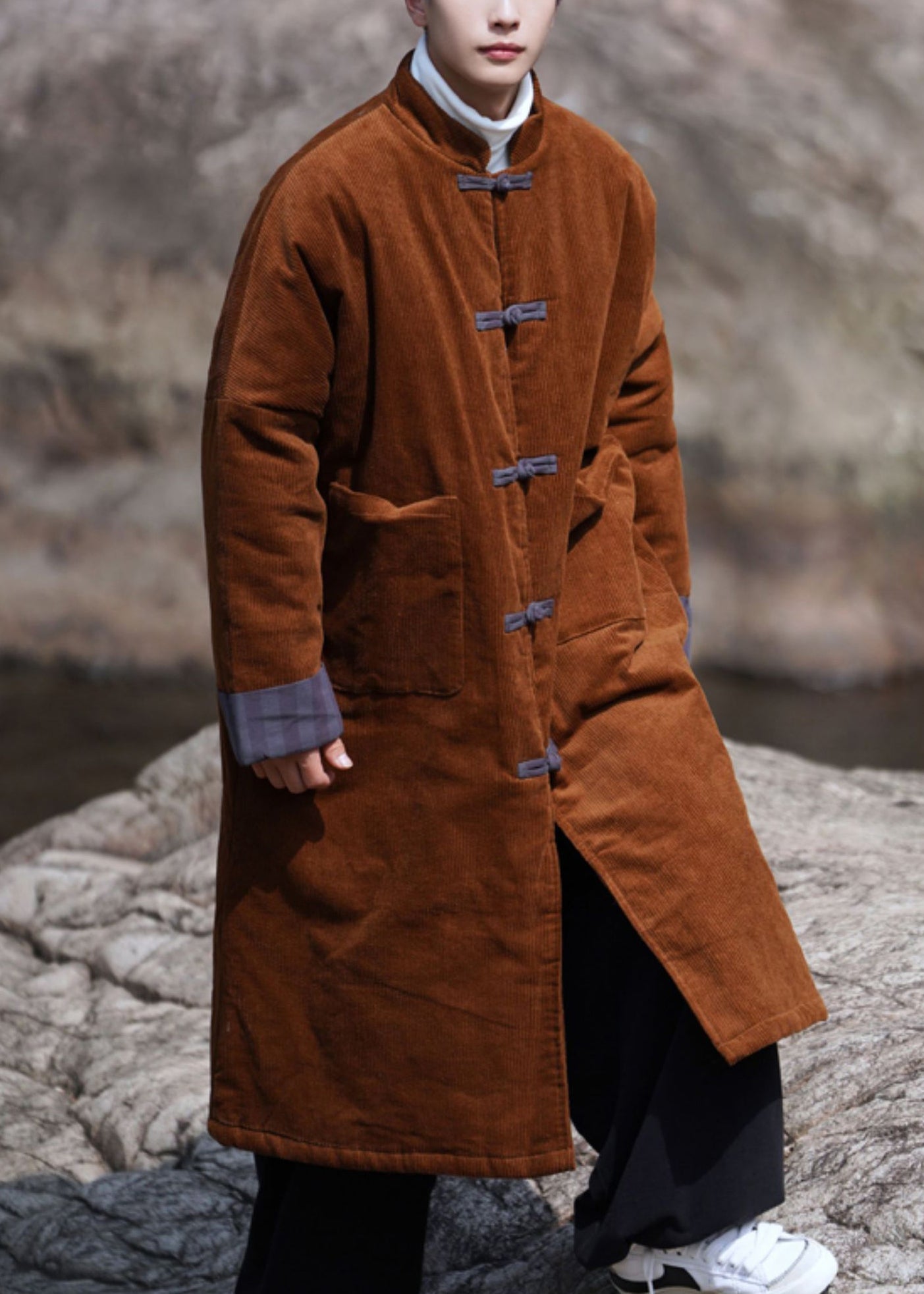 Loose Caramel Button Pockets Corduroy Thick Coat Winte Ro037
