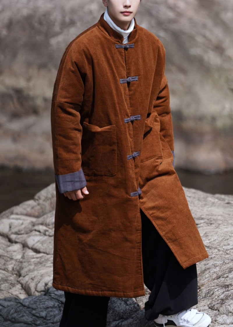 Loose Caramel Button Pockets Corduroy Thick Coat Winte Ro037