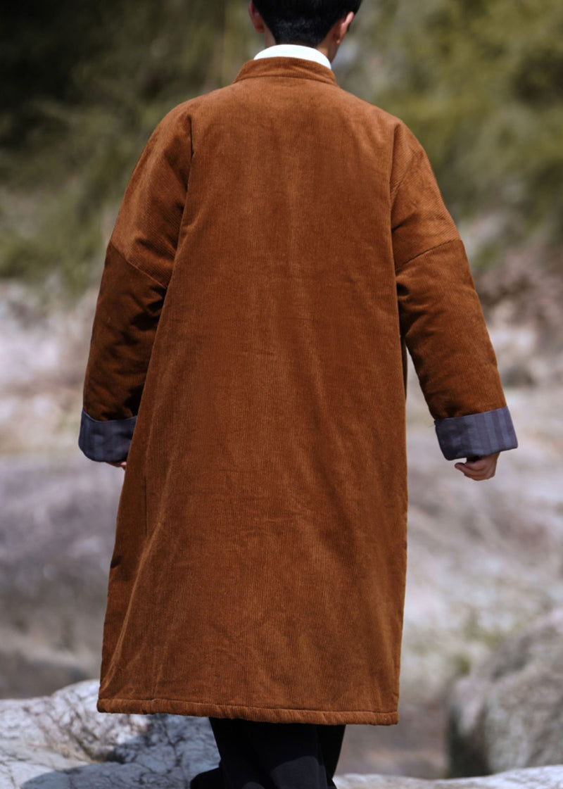 Loose Caramel Button Pockets Corduroy Thick Coat Winte Ro037