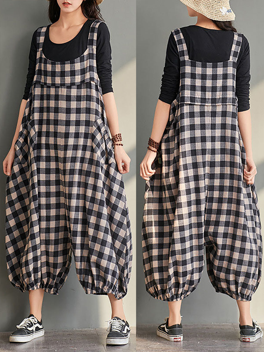 Loose Checkered Bib Overalls Aa1024