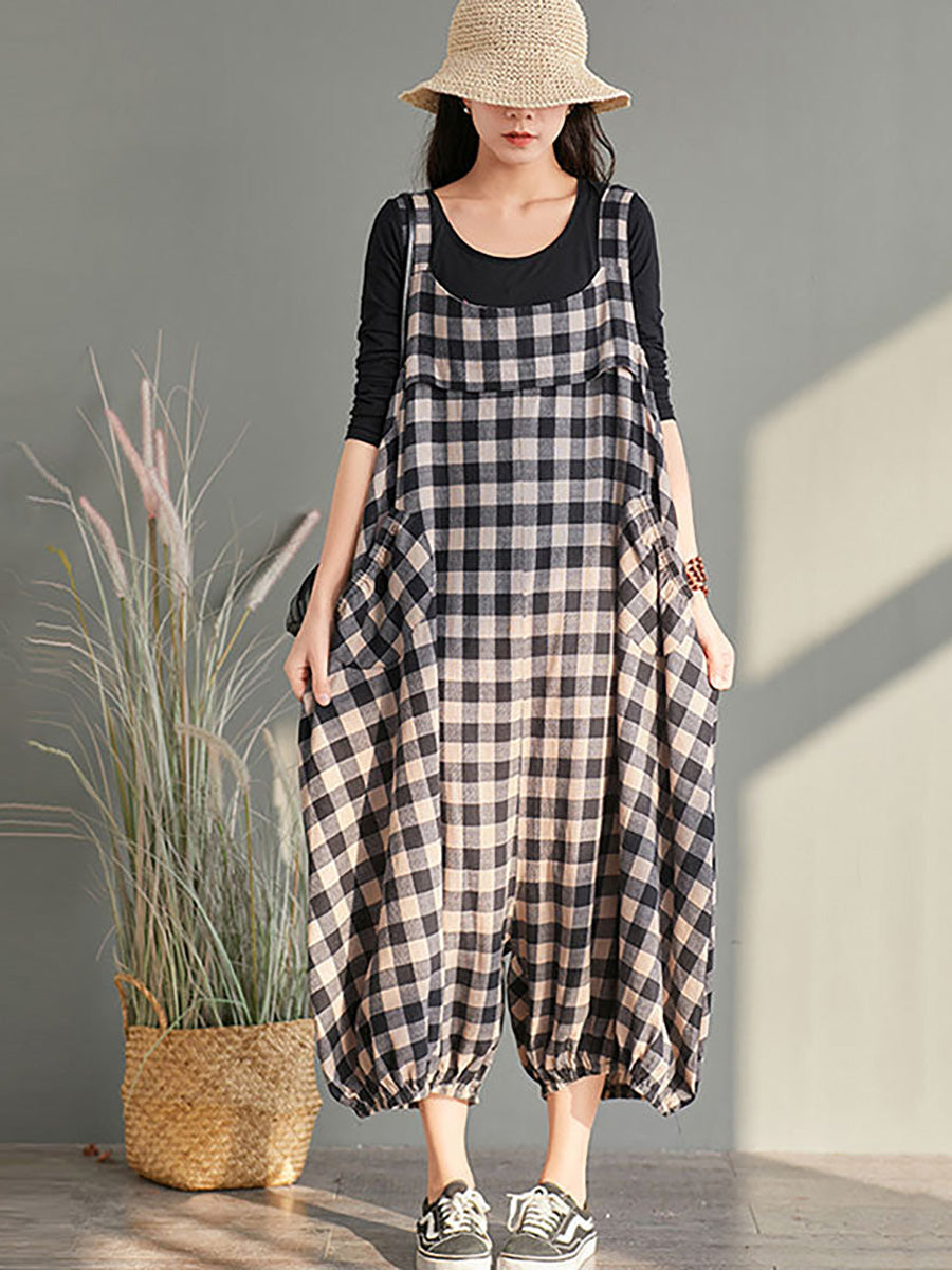 Loose Checkered Bib Overalls Aa1024