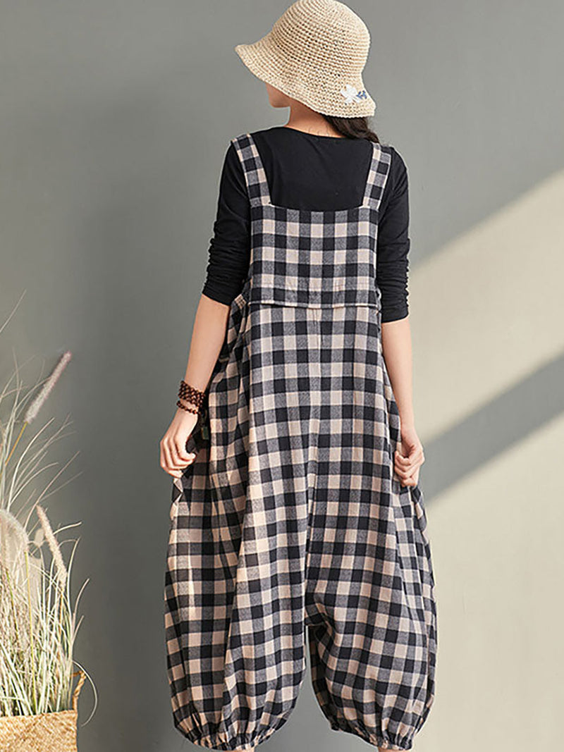 Loose Checkered Bib Overalls Aa1024