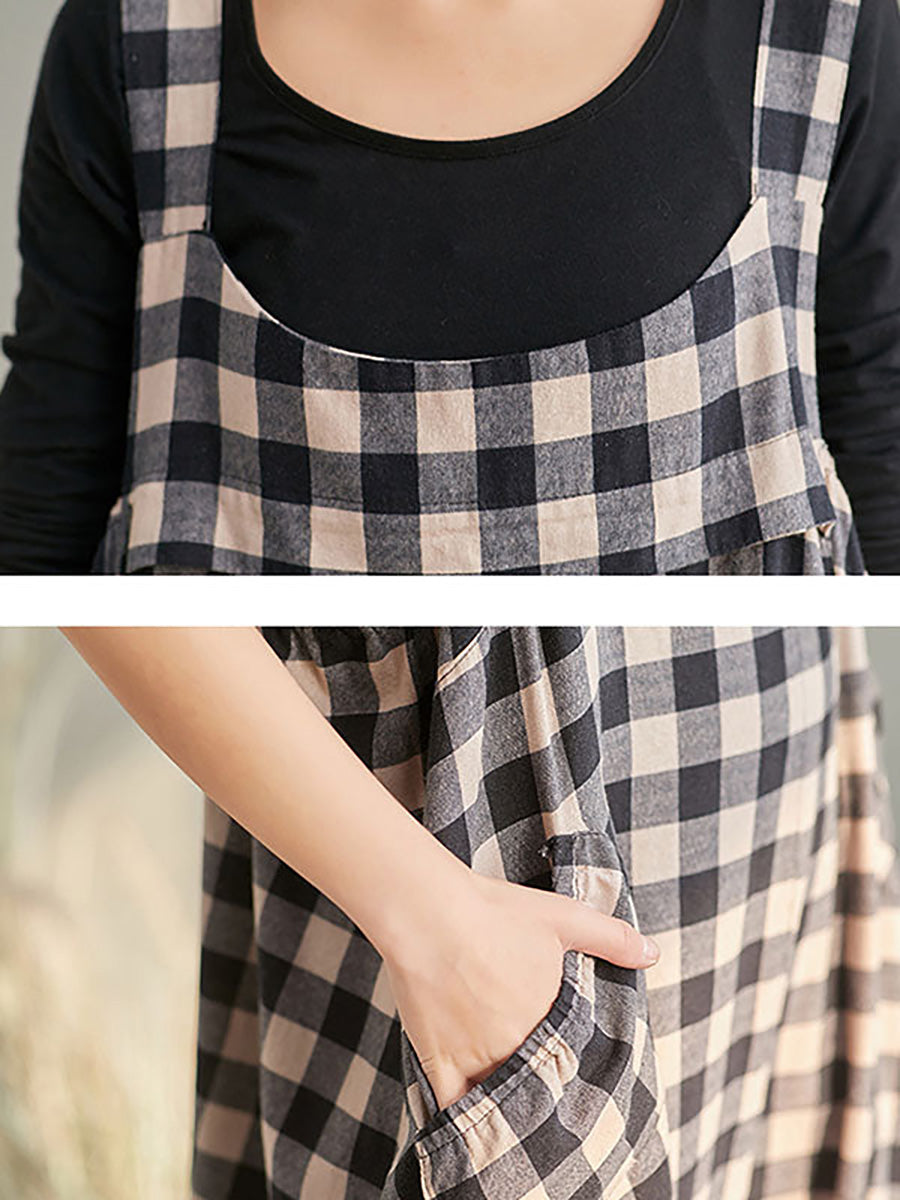 Loose Checkered Bib Overalls Aa1024
