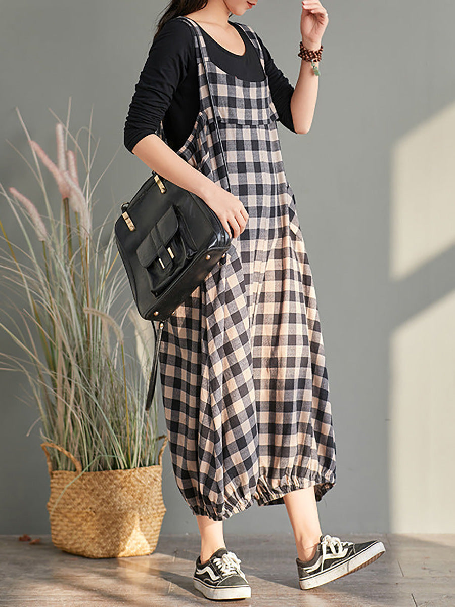 Loose Checkered Bib Overalls Aa1024