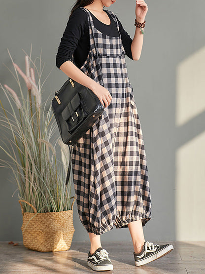 Loose Checkered Bib Overalls Aa1024