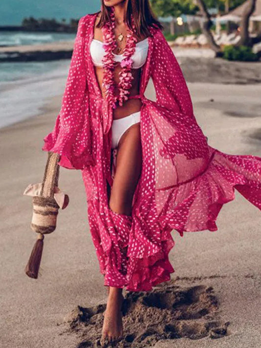 Loose Chiffon Polka-dot Cardigan Maxi Dress
