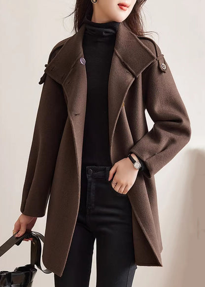 Loose Chocolate Stand Collar Button Woolen Coats Spring Ty014