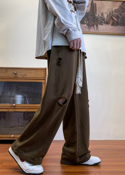 Loose Coffee Hole Elastic Waist Cotton Pants Fall Wa046