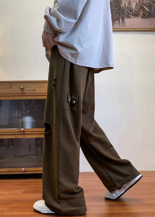 Loose Coffee Hole Elastic Waist Cotton Pants Fall Wa046