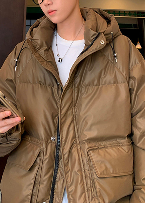 Loose Coffee Hooded Pockets Duck Down Down Coat Winter Rm006