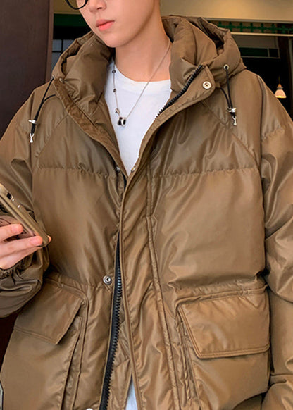 Loose Coffee Hooded Pockets Duck Down Down Coat Winter Rm006