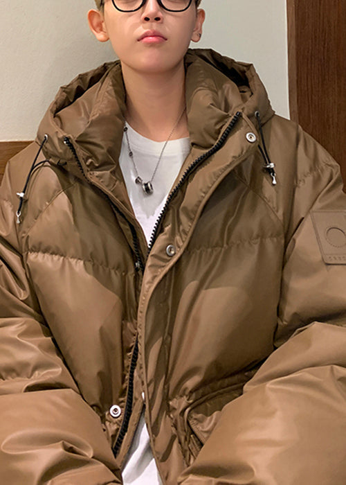 Loose Coffee Hooded Pockets Duck Down Down Coat Winter Rm006