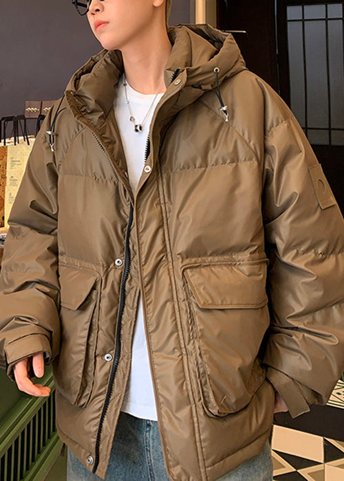 Loose Coffee Hooded Pockets Duck Down Down Coat Winter Rm006