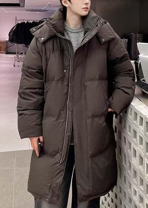 Loose Coffee Hooded Zippered Duck Down Down Long Coats Winter Rm002