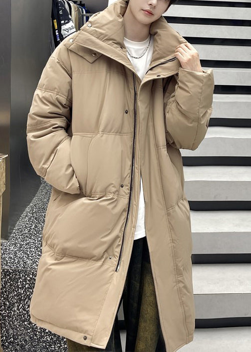 Loose Coffee Hooded Zippered Duck Down Down Long Coats Winter Rm002