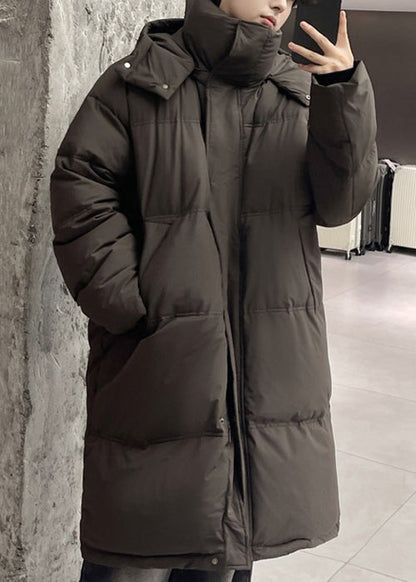Loose Coffee Hooded Zippered Duck Down Down Long Coats Winter Rm002
