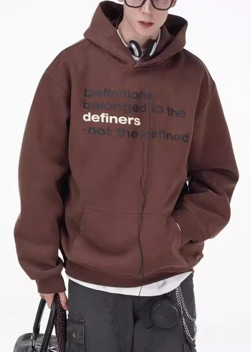 Loose Coffee Letter Pockets Oversized Cotton Sweatshirts Spring Yq027