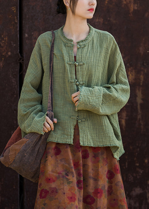 Loose Coffee O Neck Button Cotton Coats Batwing Sleeve Gh1029