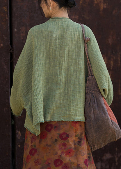 Loose Coffee O Neck Button Cotton Coats Batwing Sleeve Gh1029