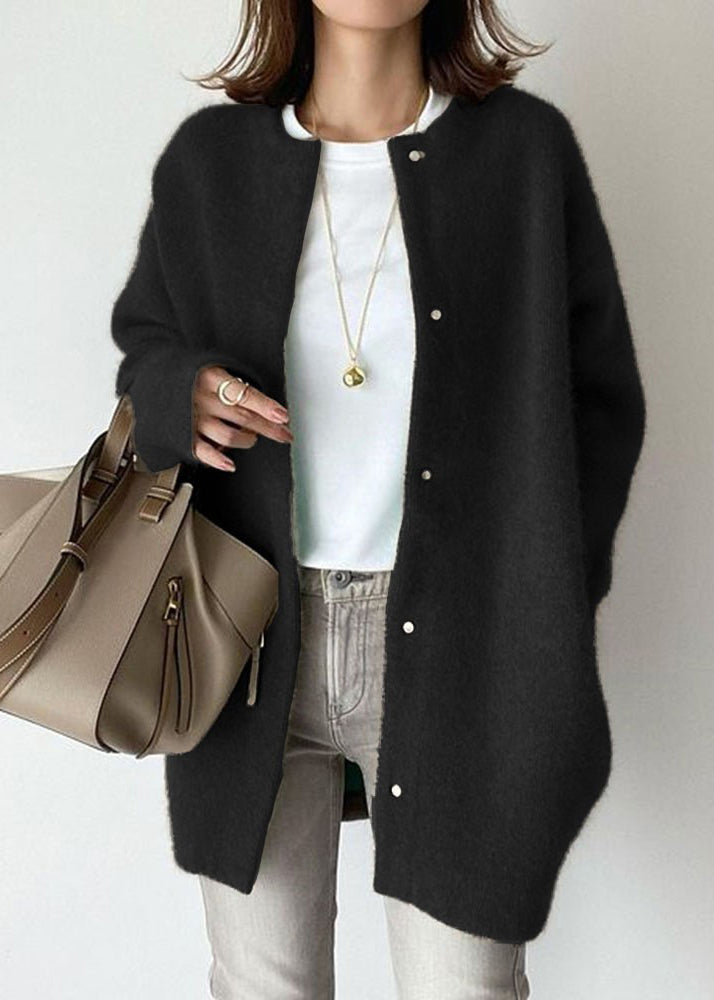 Loose Coffee O Neck Button Woolen Coat Spring Tf031