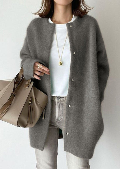 Loose Coffee O Neck Button Woolen Coat Spring Tf031