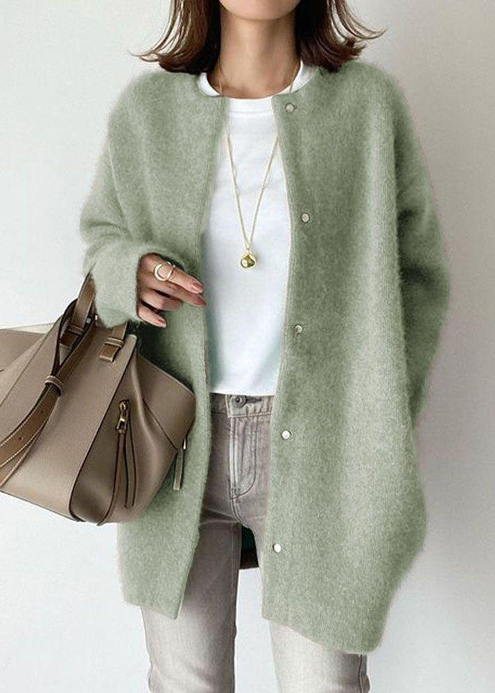 Loose Coffee O Neck Button Woolen Coat Spring Tf031