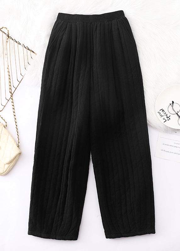 Loose Coffee Pockets Elastic Waist Fine Cotton Filled Pants Winter Ru008