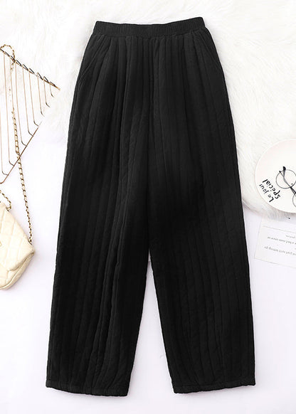 Loose Coffee Pockets Elastic Waist Fine Cotton Filled Pants Winter Ru008