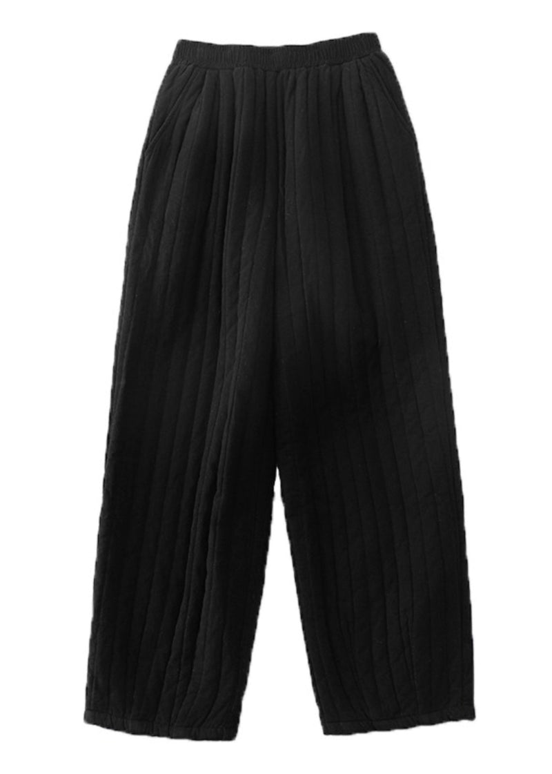 Loose Coffee Pockets Elastic Waist Fine Cotton Filled Pants Winter Ru008