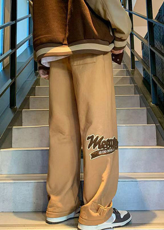 Loose Coffee Pockets Elastic Waist Warm Fleece Pants Winter Wa043