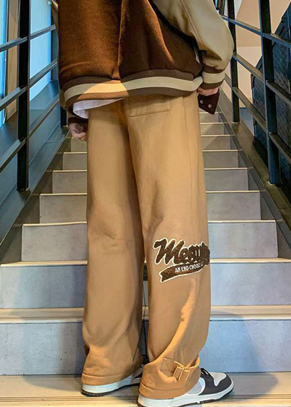 Loose Coffee Pockets Elastic Waist Warm Fleece Pants Winter Wa043
