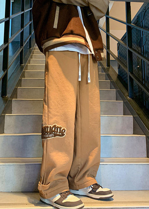 Loose Coffee Pockets Elastic Waist Warm Fleece Pants Winter Wa043