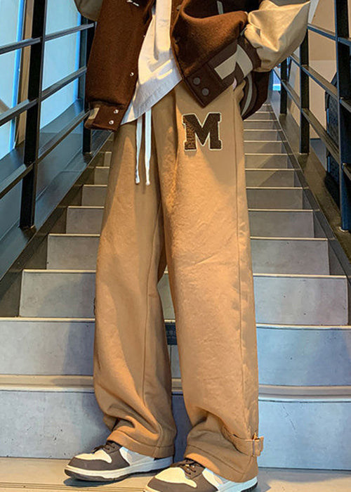 Loose Coffee Pockets Elastic Waist Warm Fleece Pants Winter Wa043