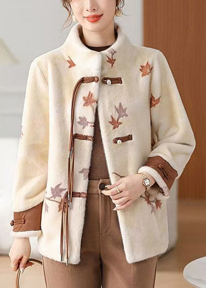 Loose Coffee Stand Collar Pockets Mink Velvet Coat Winter Rc010