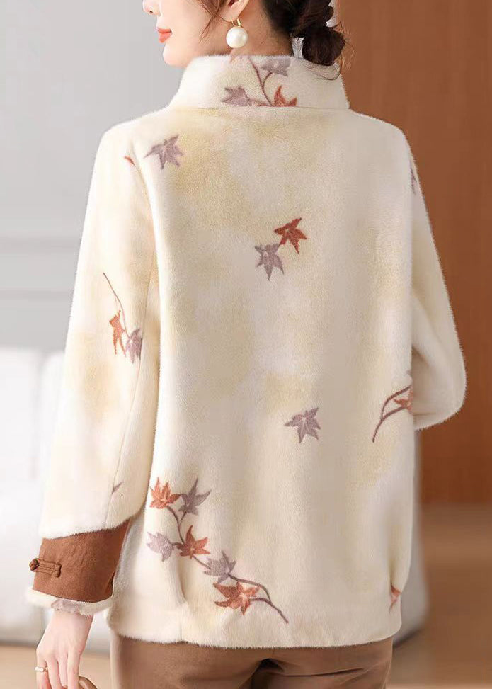 Loose Coffee Stand Collar Pockets Mink Velvet Coat Winter Rc010