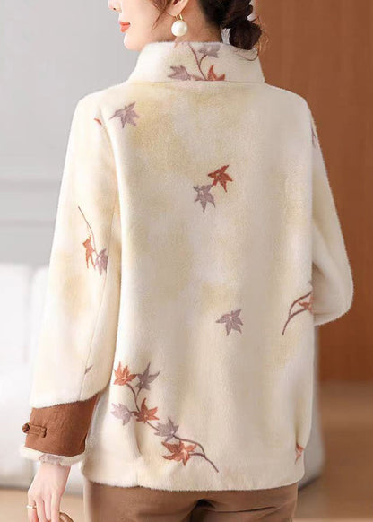 Loose Coffee Stand Collar Pockets Mink Velvet Coat Winter Rc010