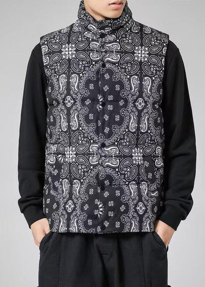 Loose Colorblock Stand Collar Pockets Cotton Filled Waistcoat Winter Rn001