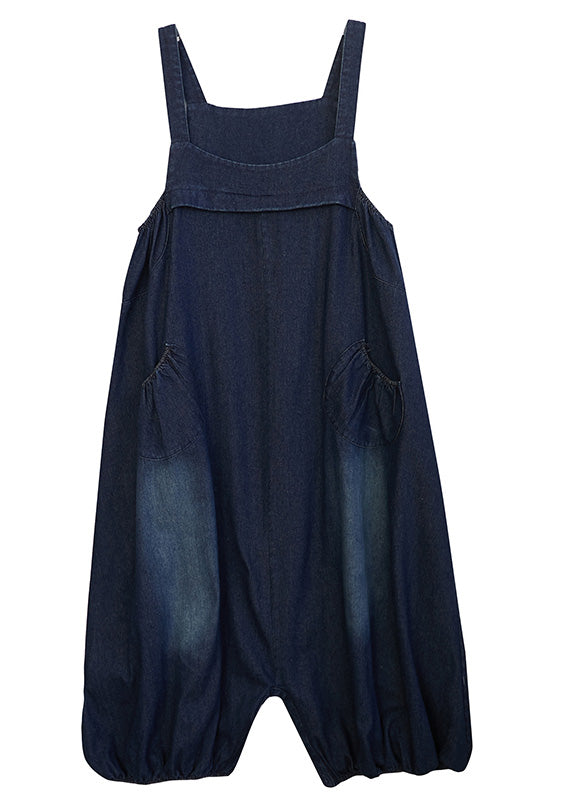 Loose Dark Blue Slash Neck Patchwork Lantern Jumpsuit Summer Ty1041