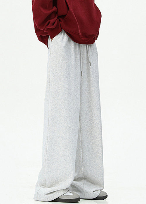 Loose Dark Gray Embroideried Pockets Cotton Wide Leg Pants Spring Rm052