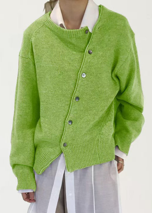 Button Coat Knit Asymmetrical Green Loose Spring