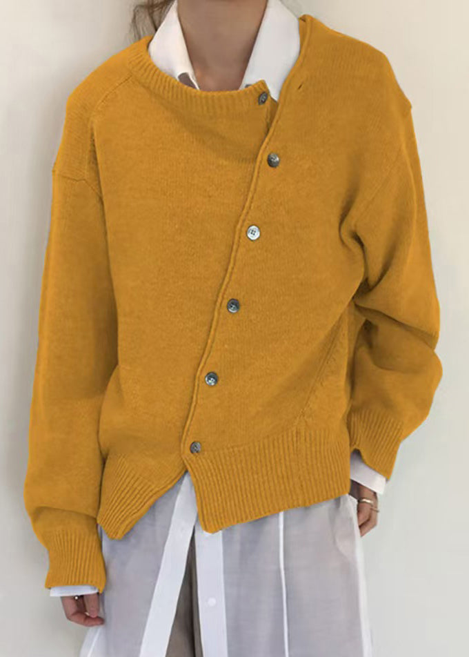Button Coat Knit Asymmetrical Green Loose Spring