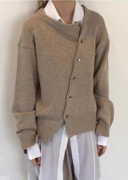 Button Coat Knit Asymmetrical Green Loose Spring