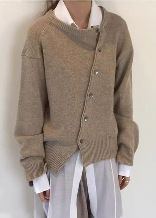 Button Coat Knit Asymmetrical Green Loose Spring