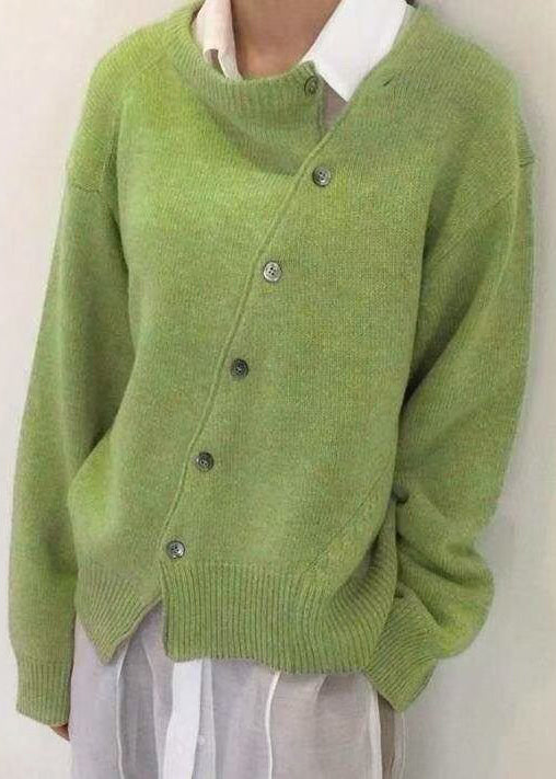Button Coat Knit Asymmetrical Green Loose Spring